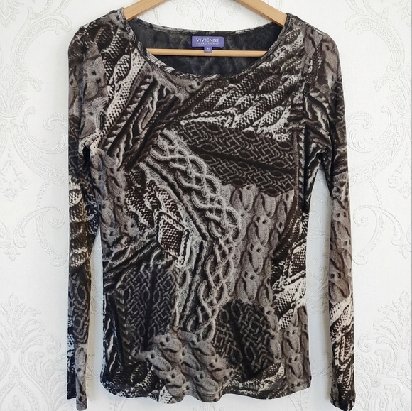 Vivienne Tam Tops - Vivienne Tam Mesh Long Sleeve Top Trompe L'Oeil Cable Knit Print Lined
